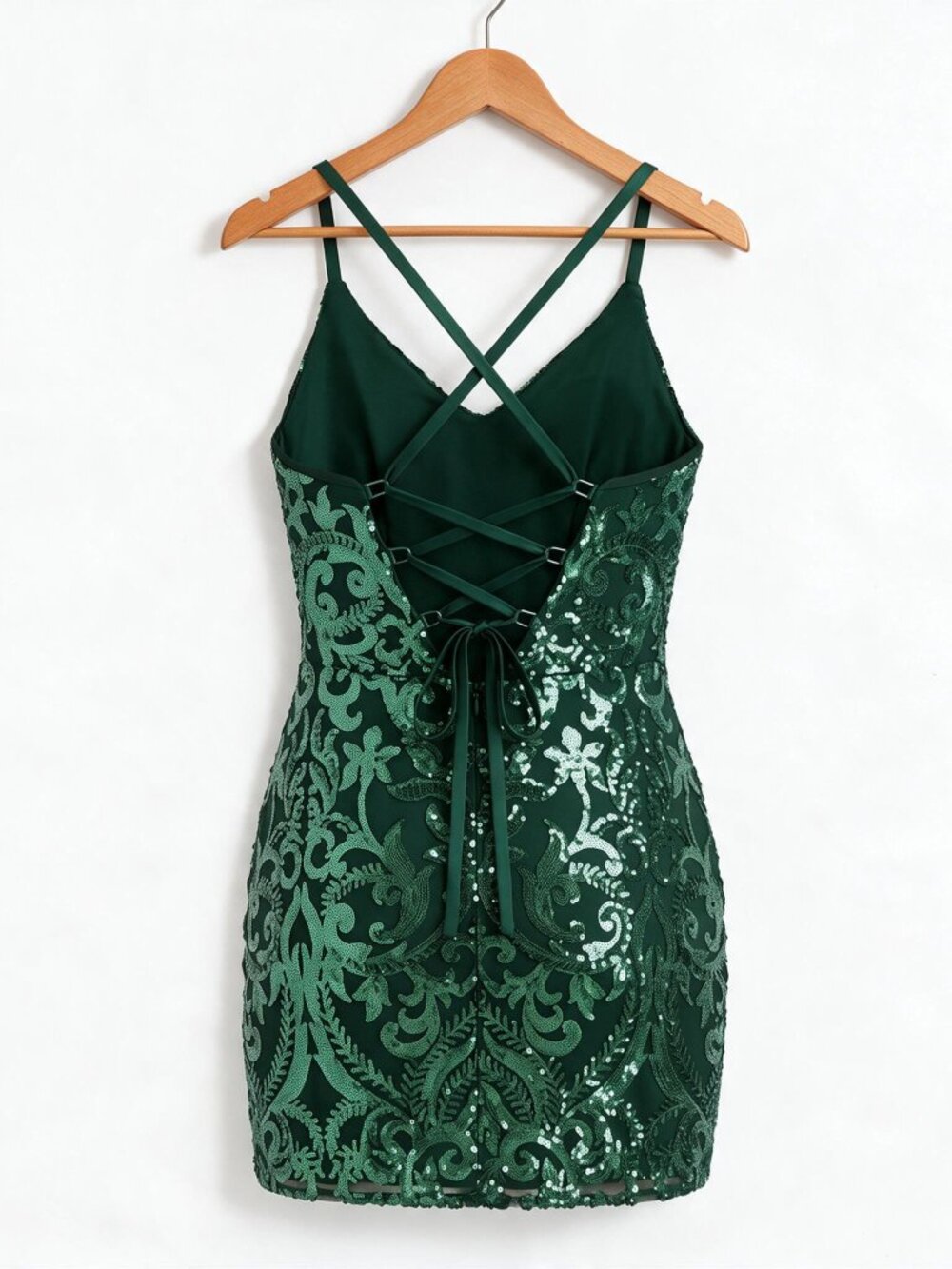 Lulus Divine Energy Emerald Sequin Lace-Up A-line Mini Dress NWT - Picture 9 of 11